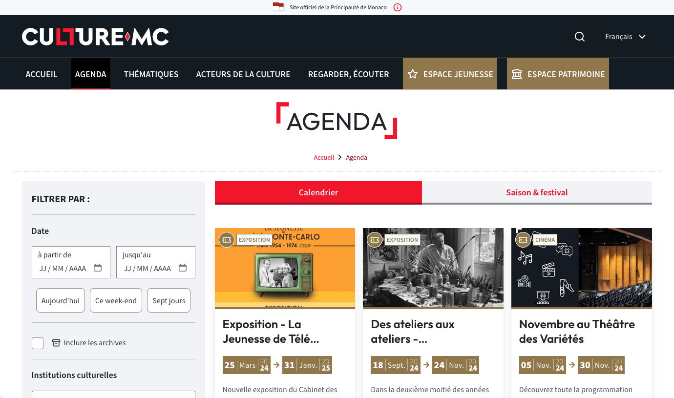 Page Agenda Culture par Inforca